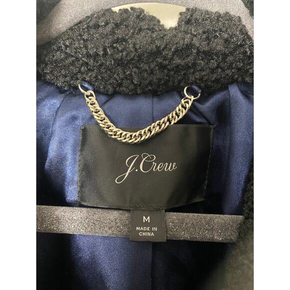 J. CREW COAT TEDDY LONG WINTER SHERPA FAUX FUR SHEARLING LONGLINE BLACK COLLARED - Picture 4 of 9